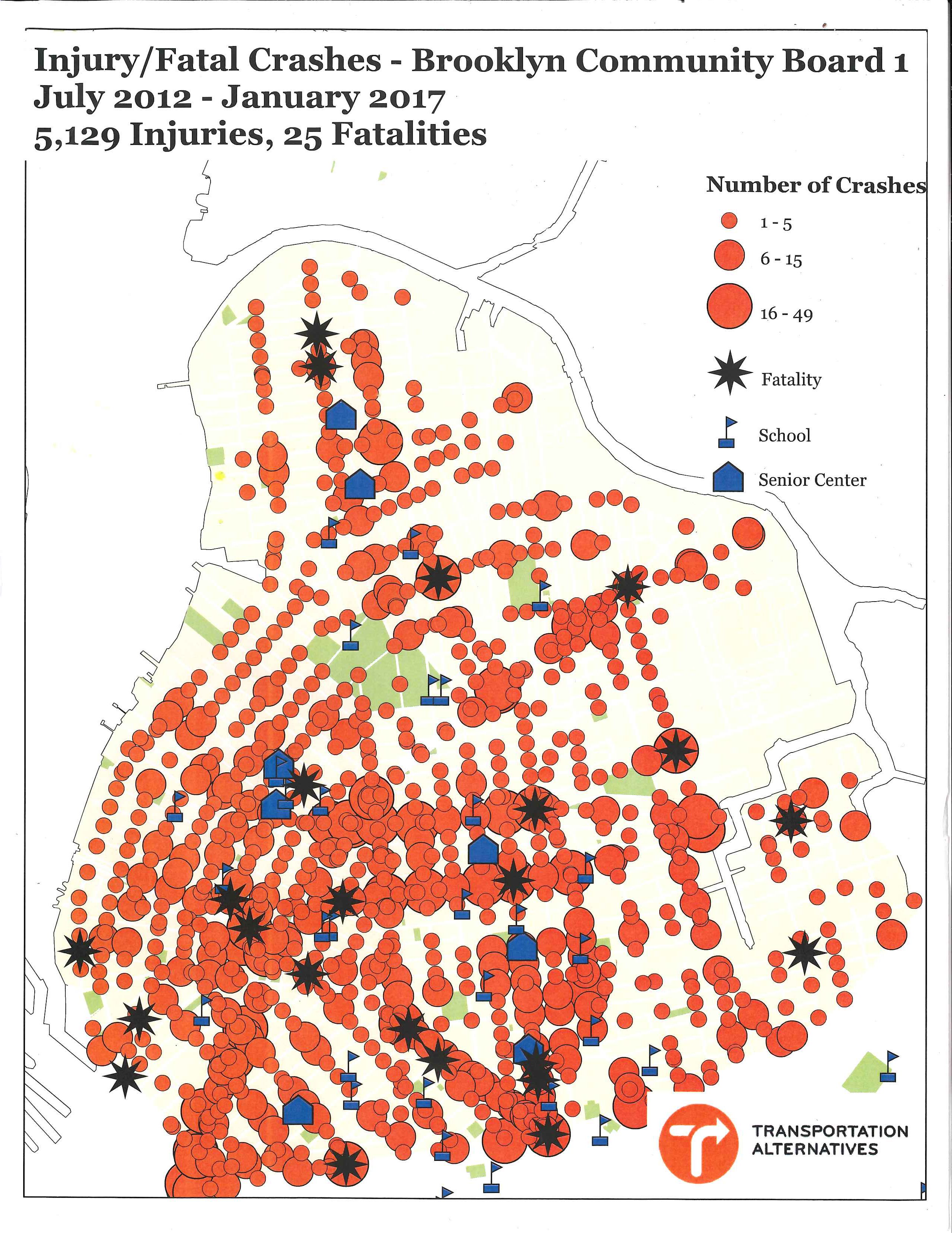 Brooklyn CB1 Pedestrian Fatality Crash Map