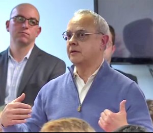 Bob Din, Account Manager for St. Nicks Alliance’s Workforce Development Center, asks a question about who really gets hired for the jobs Steiner Studios promises to bring to the community